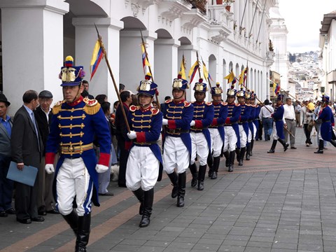 Framed Soldiers parade during changing of the guard ceremony, Plaza de La Independencia, Quito, Ecuador Print