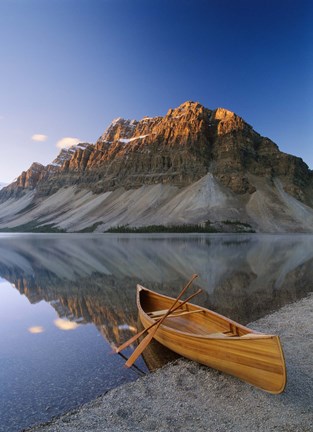 Framed Canoe at the lakeside, Bow Lake, Alberta, Canada Print