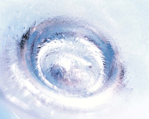 Framed Close up of blown glass bottle bottom in purples and pale blues Print