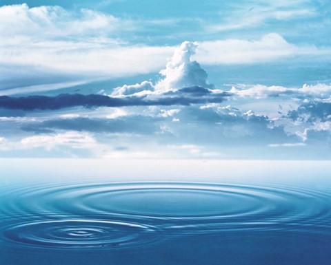 Framed Dramatic cloud formations above rings in deep blue water Print