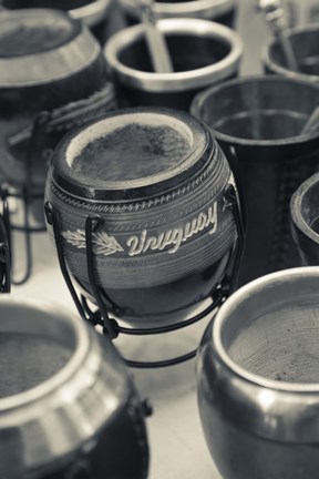 Framed Close Up of Mate Cups at a Market Stall, Plaza Constitucion, Montevideo, Uruguay Print