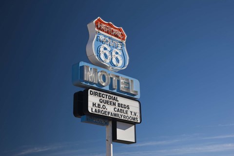 Framed Low angle view of a motel sign, Route 66, Seligman, Yavapai County, Arizona, USA Print
