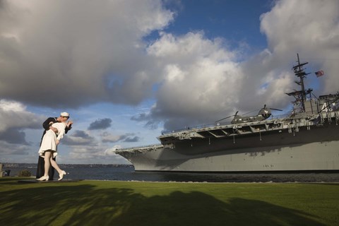 Framed Sculpture Unconditional Surrender with USS Midway aircraft carrier, San Diego, California, USA Print