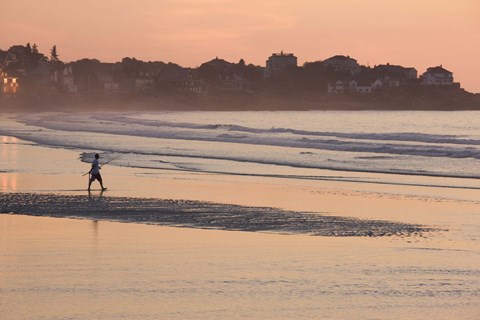 Framed Man walking on the beach, Good Harbor Beach, Gloucester, Cape Ann, Massachusetts, USA Print