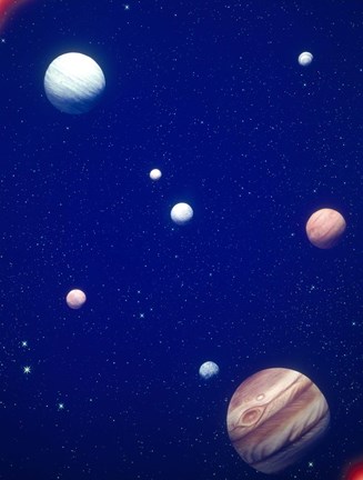 Framed Conceptualized solar system with planets, Jupiter in foreground Print