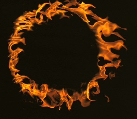 Framed Flamed Circle on Black Background Print