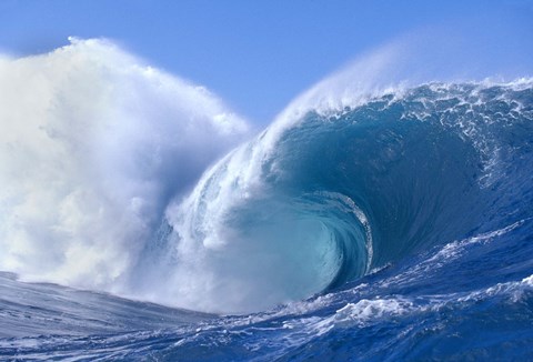 Framed Bright Blue Wave with Giant Splash Print