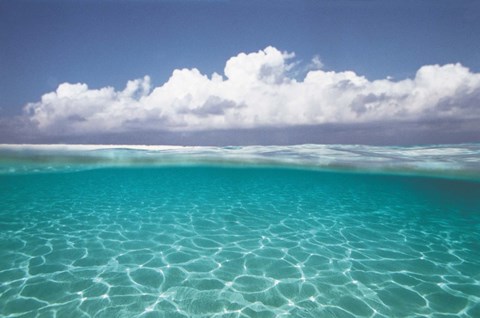 Framed Cumulus clouds over sea, Aqua Print