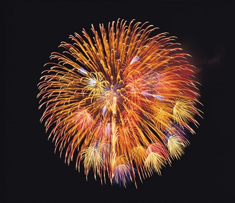 Framed One big circle of fireworks with black background Print