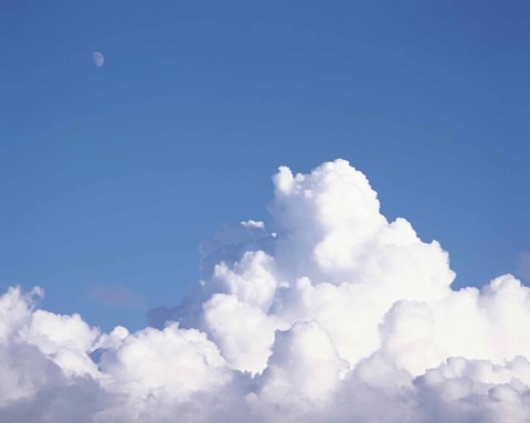 Framed Cumulus clouds and moon in sky Print