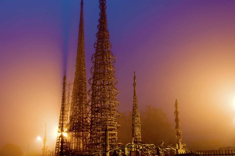 Framed Watts Towers at night, Watts, Los Angeles, California, USA Print