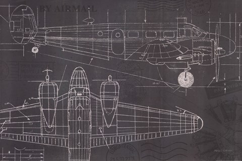 Framed Plane Blueprint I Print