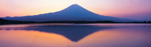 Framed Mt Fuji reflection in a lake, Shizuoka Japan Print