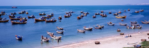 Framed Fishing boats at a harbor, Mui Ne, Vietnam Print