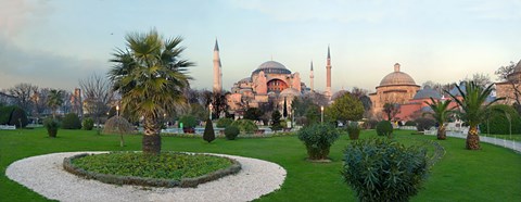 Framed Formal garden in front of a church, Aya Sofya, Istanbul, Turkey Print