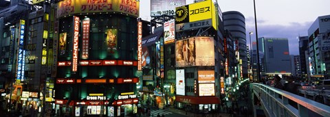 Framed Buildings in a city lit up at night, Shinjuku Ward, Tokyo Prefecture, Kanto Region, Japan Print