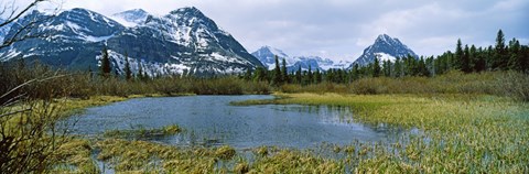 Framed Lake with mountains in the background, US Glacier National Park, Montana, USA Print
