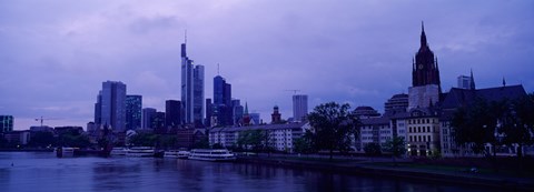 Framed City at the waterfront, Main River, Frankfurt Cathedral, Frankfurt, Hesse, Germany Print