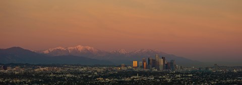 Framed High angle view of a city at dusk, Los Angeles, California, USA Print