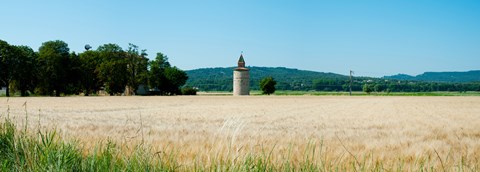 Framed Wheatfield with stone tower, Meyrargues, Bouches-Du-Rhone, Provence-Alpes-Cote d&#39;Azur, France Print