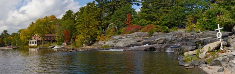 Framed Trees at the riverside, Moon River, Bala, Muskoka, Ontario, Canada Print
