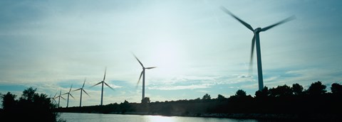 Framed Wind turbines in motion at dusk, Provence-Alpes-Cote d&#39;Azur, France Print