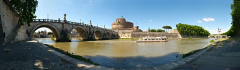 Framed Bridge across a river with mausoleum in the background, Tiber River, Ponte Sant&#39;Angelo, Castel Sant&#39;Angelo, Rome, Lazio, Italy Print