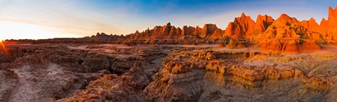 Framed Rock formations on a landscape at sunrise, Door Trail, Badlands National Park, South Dakota, USA Print