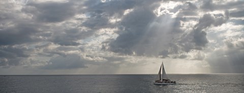 Framed Sailboat in the sea, Negril, Jamaica Print