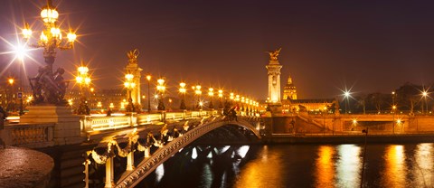 Framed Bridge across the river at night, Pont Alexandre III, Seine River, Paris, Ile-De-France, France Print