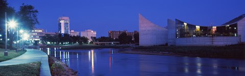 Framed Downtown Wichita at night, Kansa Print