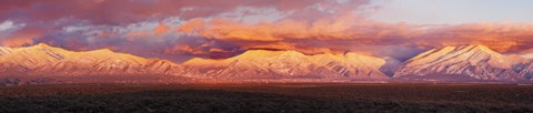 Framed Sunset over mountain range, Sangre De Cristo Mountains, Taos, Taos County, New Mexico, USA Print