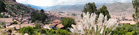 Framed High angle view of the city in a valley, Cuzco, Peru Print
