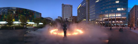 Framed La Joute by Jean-Paul Riopelle during the flaming phase of its kinetic cycle at dusk, Montreal, Quebec, Canada Print
