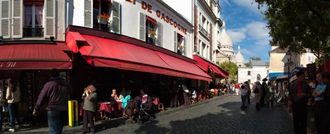 Framed Busy street lined with bistros, Montmarte, Paris, Ile-de-France, France Print