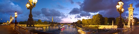 Framed 360 degree view of the Pont Alexandre III bridge at dusk, Seine River, Paris, Ile-de-France, France Print