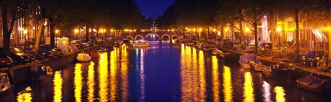 Framed Canal at night, Amsterdam, Netherlands Print