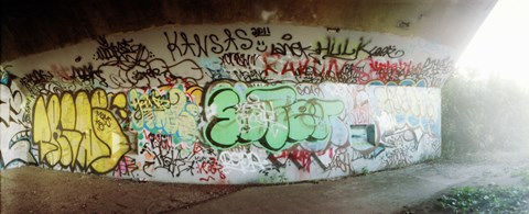 Framed Abandoned underpass wall covered with graffiti at Fort Tilden beach, Queens, New York City, New York State, USA Print