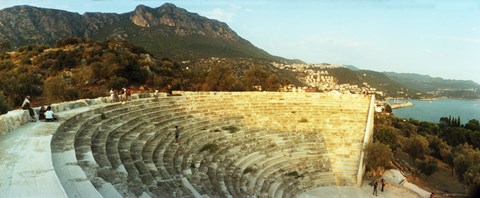 Framed Ancient antique theater at sunset with the Mediterranean sea in the background, Kas, Antalya Province, Turkey Print