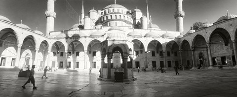 Framed Courtyard of Blue Mosque in Istanbul, Turkey (black and white) Print