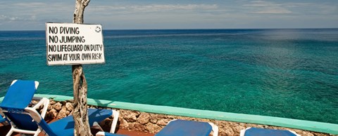 Framed Sign at Xtabi Hotel above cliffs, Negril, Westmoreland, Jamaica Print