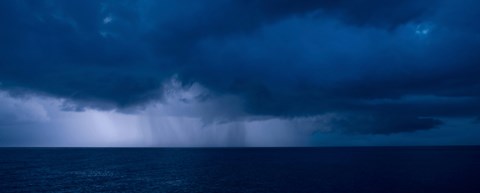 Framed Rain squalls at the sea, Negril, Westmoreland, Jamaica Print