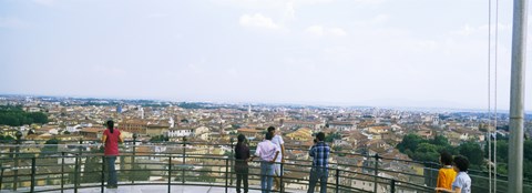 Framed Tourists looking at city from Leaning Tower Of Pisa, Piazza Dei Miracoli, Pisa, Tuscany, Italy Print