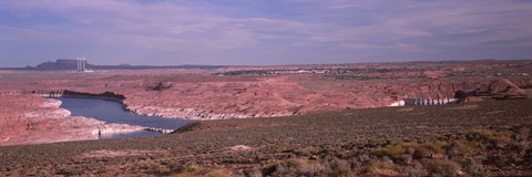 Framed Dam on a lake, Glen Canyon Dam, Lake Powell, Utah/Arizona, USA Print