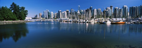 Framed Marina with city at waterfront, Vancouver, British Columbia, Canada 2013 Print