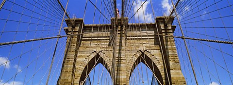 Framed Low angle view of a suspension bridge, Brooklyn Bridge, New York City, New York State, USA Print