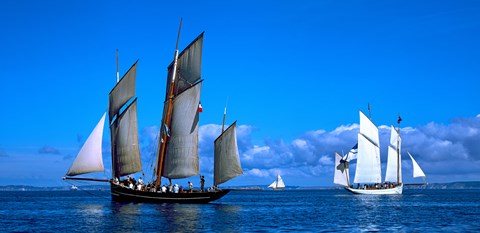 Framed Tall ship regatta featuring Cancalaise and Granvillaise, Baie De Douarnenez, Finistere, Brittany, France Print