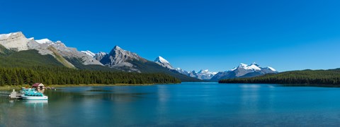 Framed Lake with mountains in the background, Maligne Lake, Jasper National Park, Alberta, Canada Print