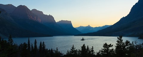 Framed Sunset over St. Mary Lake with Wild Goose Island, US Glacier National Park, Montana, USA Print
