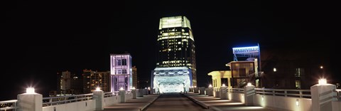 Framed Skyline at night  from Shelby Street Bridge, Nashville, Tennessee Print